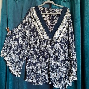 Angie boho floral blouse with bell sleeve in 3X